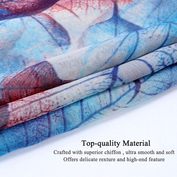Women's Navy+orange Fashion Lightweight Head Scarf Floral Print Chiffon Scarves - Picture 2 of 7